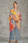 Buy_Gulabo by Abu Sandeep_Multi Color Modal Satin Printed Tribal Notched V Floral Short Kaftan 