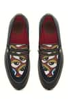 Shop_Banjaaran Studio_Black Abstract Nazar Placement Pattern Leather Loafers  _at_Aza_Fashions