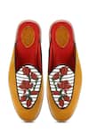 Shop_Banjaaran Studio_Yellow Hand Painted Leather Bloom Mules  _at_Aza_Fashions