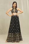 Shop_Gopi Vaid_Black Georgette Embroidered Resham Halter Ishana Blouse And Sharara Set  _Online_at_Aza_Fashions