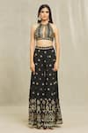 Gopi Vaid_Black Georgette Embroidered Resham Halter Ishana Blouse And Sharara Set  _at_Aza_Fashions