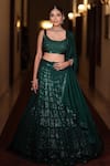 Buy_Neha Khullar_Green Georgette Embroidery Sequins Scoop Neck Bridal Lehenga Set _at_Aza_Fashions