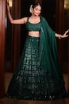 Buy_Neha Khullar_Green Georgette Embroidery Sequins Scoop Neck Bridal Lehenga Set 