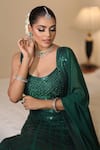 Shop_Neha Khullar_Green Georgette Embroidery Sequins Scoop Neck Bridal Lehenga Set 