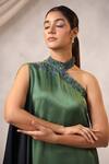 Buy_k-anshika_Blue Georgette Embroidered Resham Asymmetric One-shoulder Maxi Dress _Online_at_Aza_Fashions