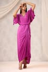K-Anshika_Purple Georgette Sequins, Beads V-neck Floral Embroidered Maxi Dress _Online_at_Aza_Fashions