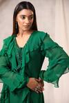 Buy_K-Anshika_Green Georgette Sequins, Beads V-neck Frilled Midi Dress _Online_at_Aza_Fashions
