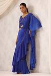 K-Anshika_Blue Georgette Embroidered Sequin Round V Pre-draped Saree With Blouse _Online_at_Aza_Fashions