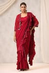 Buy_k-anshika_Maroon Georgette Embroidered And Bead Pre-draped Saree With Blouse  _at_Aza_Fashions