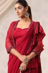 k-anshika_Maroon Georgette Embroidered And Bead Pre-draped Saree With Blouse  _Online_at_Aza_Fashions