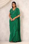 Buy_K-Anshika_Green Georgette Sequins, Beads V-neck Ruffled Pre-draped Saree With Blouse _at_Aza_Fashions