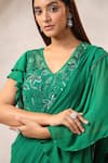 Shop_K-Anshika_Green Georgette Sequins, Beads V-neck Ruffled Pre-draped Saree With Blouse _Online_at_Aza_Fashions