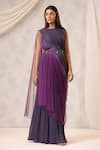 k-anshika_Purple Georgette Embellished Resham Floral Embroidered Gown With Attached Drape _Online_at_Aza_Fashions