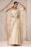 Buy_k-anshika_Off White Georgette Embroidered Resham V Lehenga Cutwork Asymmetric Cape Set _at_Aza_Fashions