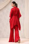Shop_k-anshika_Red Georgette Embroidered Resham High Round Gathered Tunic And Pant Set _at_Aza_Fashions