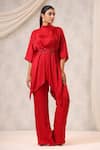 k-anshika_Red Georgette Embroidered Resham High Round Gathered Tunic And Pant Set _Online_at_Aza_Fashions