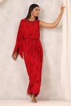 k-anshika_Red Georgette Embroidered Resham Round Floral Gathered Maxi Dress _Online_at_Aza_Fashions