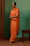 Buy_Chokhi Chorri_Orange Kurta Silk Embroidered Sequin V Neck Ratnhaar Sleeve Set _at_Aza_Fashions