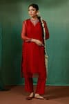 Buy_Chokhi Chorri_Red Inner Slip And Pant Silk Embroidered Sequin Kurta Manini Straight & Set _at_Aza_Fashions