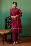 Buy_Chokhi Chorri_Magenta Kurta: Silk Chanderi Embroidered Turmali A-line And Pant Set For Women_at_Aza_Fashions