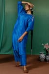 Buy_Chokhi Chorri_Blue Silk Embroidered Sequin Kurta Closure Neck Karnak And Pant Set _at_Aza_Fashions