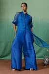 Buy_Chokhi Chorri_Blue Jacket Silk Organza Embroidered Sequin Jacket Kamak And Jumpsuit Set _at_Aza_Fashions