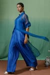 Chokhi Chorri_Blue Jacket Silk Organza Embroidered Sequin Jacket Kamak And Jumpsuit Set _Online_at_Aza_Fashions