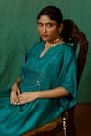 Buy_Chokhi Chorri_Green Silk Embroidered Zari Dress Notched Round Neck Ratnika Smocked Yoke _Online_at_Aza_Fashions