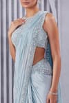 Buy_Pritika Vora_Blue Saree Crepe Chiffon Embroidered Sequins High Neck Pre-draped With Blouse _Online_at_Aza_Fashions