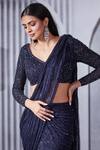 Buy_Pritika Vora_Blue Soft Net Hand Embroidered Crystals V Neck Pre-draped Saree With Blouse _Online_at_Aza_Fashions