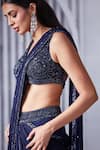 Buy_Pritika Vora_Blue Saree Crepe Chiffon Embroidered Sequins V Beads Pre-draped With Blouse _Online_at_Aza_Fashions