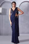 Shop_Pritika Vora_Blue Saree Crepe Chiffon Embroidered Sequins V Beads Pre-draped With Blouse _Online_at_Aza_Fashions