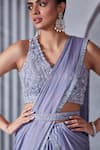 Buy_Pritika Vora_Purple Saree Crepe Chiffon Embroidered Threads Border Pre-draped Layered Set _Online_at_Aza_Fashions