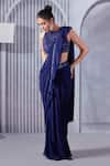 Pritika Vora_Blue Saree Georgette And Organza Border Pre-draped Ruffle With Blouse _Online_at_Aza_Fashions