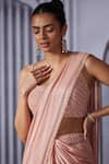 Shop_Pritika Vora_Pink Saree Crepe Chiffon Embroidered Pearls Border Pre-draped With Blouse _at_Aza_Fashions