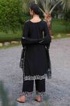 Shop_Nazar By Indu_Black Cotton, Chiffon Embroidery V-neck Placement Floral Work Kurta Pant Set _at_Aza_Fashions