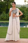 Buy_Nazar by Indu_White Georgette Placement Embroidery Mirror Lehenga And Scallop Trimmed Cape Set _at_Aza_Fashions