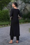 Shop_Nazar By Indu_Black Cotton Embroidery Boat Neck Hand Kurta And Pant Set _at_Aza_Fashions