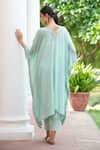 Shop_Nazar By Indu_Green Cotton, Jacquard Tassels V-neck Hand Embroidered Kaftan With Pant _at_Aza_Fashions