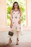 Buy_Nazar By Indu_White Cotton Embroidery Round Neck Kurta Slit Pant Set _at_Aza_Fashions