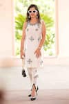 Nazar By Indu_White Cotton Embroidery Round Neck Kurta Slit Pant Set _Online_at_Aza_Fashions