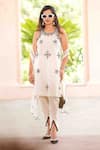 Shop_Nazar By Indu_White Cotton Embroidery Round Neck Kurta Slit Pant Set _Online_at_Aza_Fashions