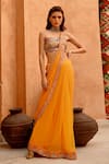 Buy_Pallavi Jaipur_Yellow Blouse- Silk Blend Embroidered Pre-stitched Saree With  _at_Aza_Fashions