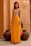 Pallavi Jaipur_Yellow Blouse- Silk Blend Embroidered Pre-stitched Saree With  _Online_at_Aza_Fashions