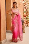 Buy_Pallavi Jaipur_Pink Blouse- Tussar Gota Embroidered Saree With Blouse_at_Aza_Fashions