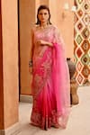 Shop_Pallavi Jaipur_Pink Blouse- Tussar Gota Embroidered Saree With Blouse_at_Aza_Fashions