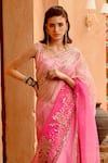 Pallavi Jaipur_Pink Blouse- Tussar Gota Embroidered Saree With Blouse_Online_at_Aza_Fashions