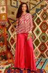 Buy_Pallavi Jaipur_Pink Top- Wrinkle Crepe Embroidered Indi-leheriya Short Tunic And Flared Pant Set _at_Aza_Fashions