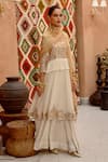 Buy_Pallavi Jaipur_Ivory Anarkali-wrinkle Crepe Embroidered Floral Tiered Anarkali Set  _at_Aza_Fashions