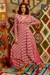 Pallavi Jaipur_Pink Angarkha-wrinkle Crepe Embroidered Indi-leheriya Wrap Angarkha Pant Set_Online_at_Aza_Fashions